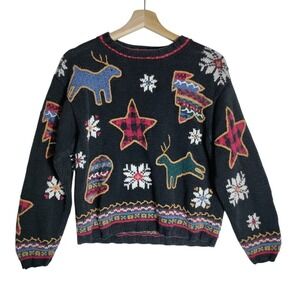 Bushwacker sweater Women Black embellished Christmas Sz Small Cottagecore